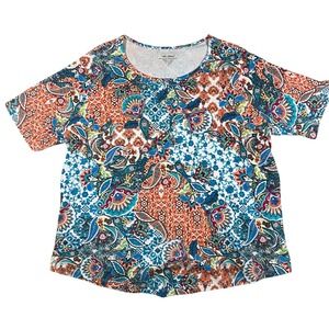 Vicki Wayne T-Shirt Womens 2X Multicolor Paisley Floral Patchwork Short Sleeve